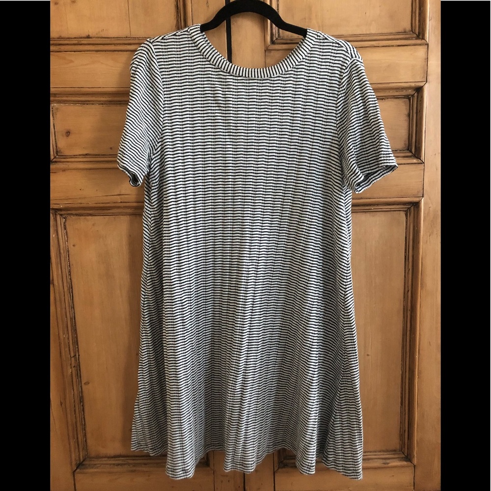 LOFT Black & White Striped Skater Dress, Sz S